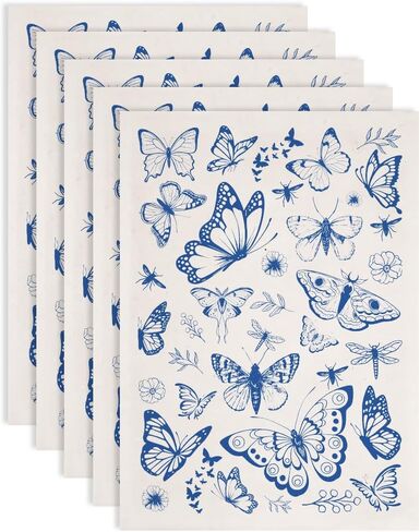 5pcs 5pcs butterfly transfres underglaze لملصقات نقل زهرة الفخار ملصقات السيراميك الشارات الزرقاء المائية نقل الورق من أجل البورسلين overglaze مينا الطين شريحة طين 20.5x14.6in in Saudi Arabia