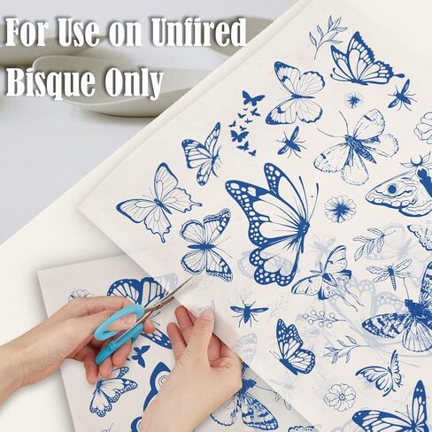 5pcs 5pcs butterfly transfres underglaze لملصقات نقل زهرة الفخار ملصقات السيراميك الشارات الزرقاء المائية نقل الورق من أجل البورسلين overglaze مينا الطين شريحة طين 20.5x14.6in in Saudi Arabia