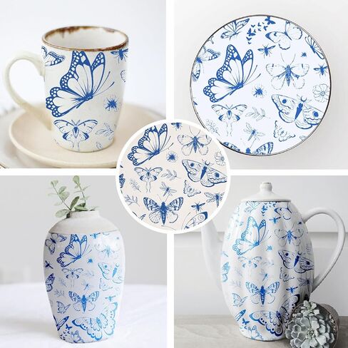 5pcs 5pcs butterfly transfres underglaze لملصقات نقل زهرة الفخار ملصقات السيراميك الشارات الزرقاء المائية نقل الورق من أجل البورسلين overglaze مينا الطين شريحة طين 20.5x14.6in in Saudi Arabia