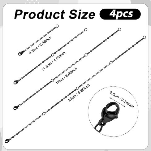 4pcs Necklace Extenders, 4 Sizes Extension Chains for Jewelry, Bracelet Anklet Necklace Chain Extender with Lobster Buckle Connector Chains Set for DIY Jewelry Crafts (Black) in Saudi Arabia