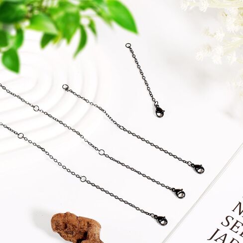 4pcs Necklace Extenders, 4 Sizes Extension Chains for Jewelry, Bracelet Anklet Necklace Chain Extender with Lobster Buckle Connector Chains Set for DIY Jewelry Crafts (Black) in Saudi Arabia