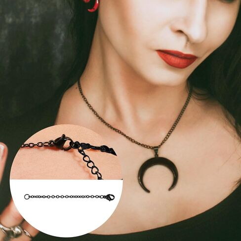 4pcs Necklace Extenders, 4 Sizes Extension Chains for Jewelry, Bracelet Anklet Necklace Chain Extender with Lobster Buckle Connector Chains Set for DIY Jewelry Crafts (Black) in Saudi Arabia