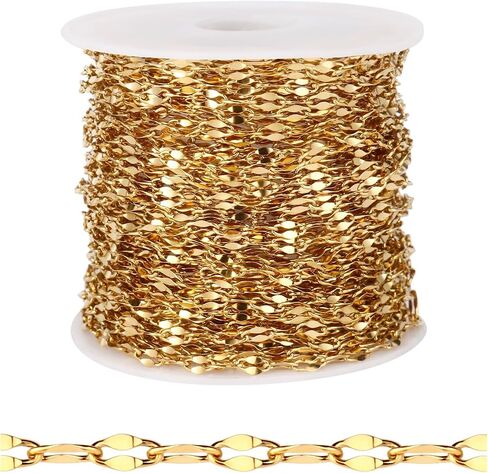 [33FT] 18K Gold PVD Plated Lip Chains for Jewelry Making 2MM Stainless Steel Sparkly Link Chain Bulk for Necklace Bracelet in Kuwait