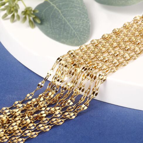 [33FT] 18K Gold PVD Plated Lip Chains for Jewelry Making 2MM Stainless Steel Sparkly Link Chain Bulk for Necklace Bracelet in Kuwait