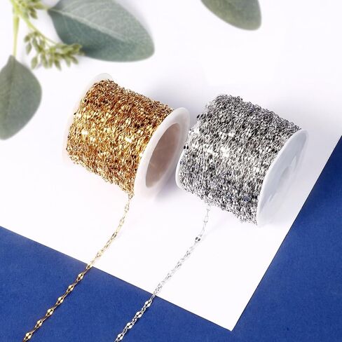 [33FT] 18K Gold PVD Plated Lip Chains for Jewelry Making 2MM Stainless Steel Sparkly Link Chain Bulk for Necklace Bracelet in Kuwait