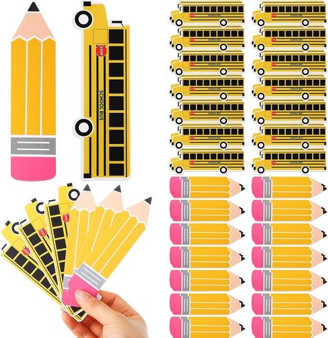 Eersida 48 Pieces Lagmarks Bulk for Kids 2 Styles Classroom Book Marks Cute Book Book Bus School Bus و Pencil Patter in Saudi Arabia