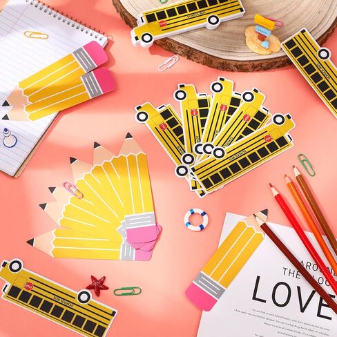 Eersida 48 Pieces Lagmarks Bulk for Kids 2 Styles Classroom Book Marks Cute Book Book Bus School Bus و Pencil Patter in Saudi Arabia