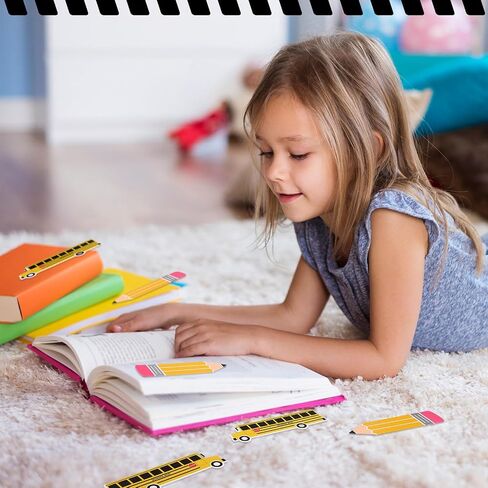 Eersida 48 Pieces Lagmarks Bulk for Kids 2 Styles Classroom Book Marks Cute Book Book Bus School Bus و Pencil Patter in Saudi Arabia
