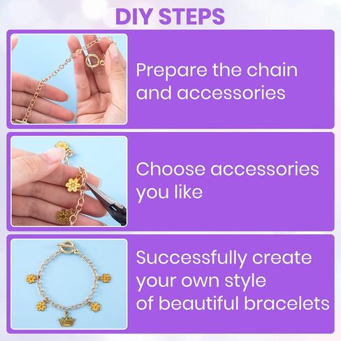 سلاسل سوار Hinzic 15 PCS لصنع المجوهرات ، مجموعة سوار سحر الذهب مع سلسلة ارتباط بوكيل OT للنساء DIY in Saudi Arabia