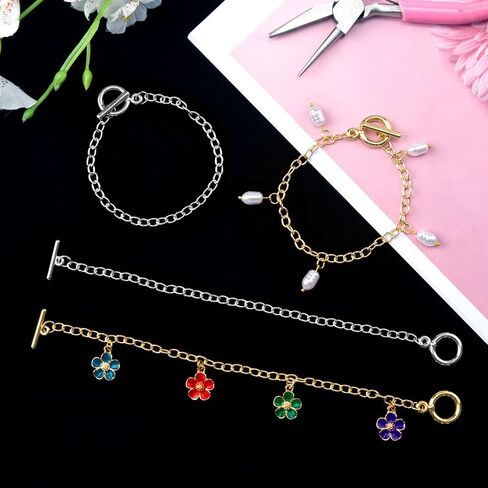 سلاسل سوار Hinzic 15 PCS لصنع المجوهرات ، مجموعة سوار سحر الذهب مع سلسلة ارتباط بوكيل OT للنساء DIY in Saudi Arabia