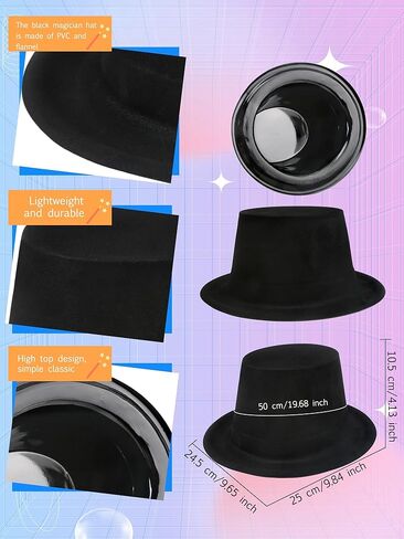 8 Pack Kids Plastic Top Hat Black Magician Hat Party Top Hat for Toddler Halloween Christmas Costume Accessory in Saudi Arabia