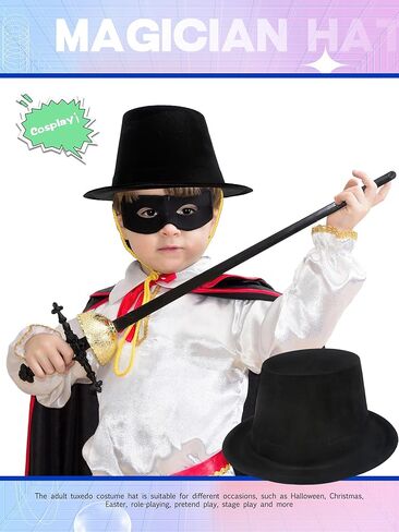8 Pack Kids Plastic Top Hat Black Magician Hat Party Top Hat for Toddler Halloween Christmas Costume Accessory in Saudi Arabia