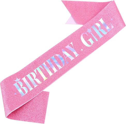 Jaciya Birthday Girl Sash Pink + Iridescent Birthday Sash Birthday Party Decorations Birthday Girl Party Favor in Saudi Arabia