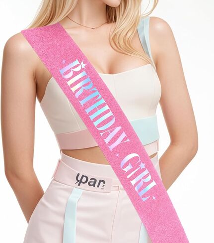 Jaciya Birthday Girl Sash Pink + Iridescent Birthday Sash Birthday Party Decorations Birthday Girl Party Favor in Saudi Arabia