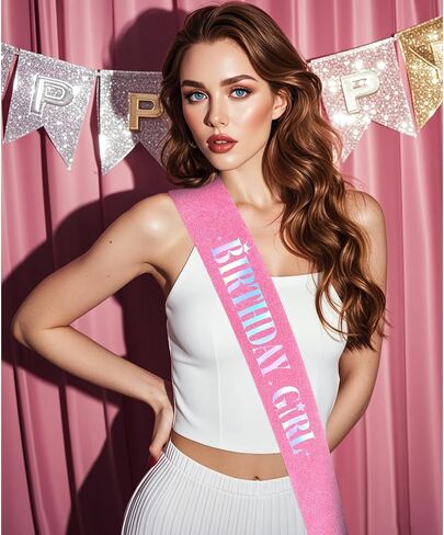 Jaciya Birthday Girl Sash Pink + Iridescent Birthday Sash Birthday Party Decorations Birthday Girl Party Favor in Saudi Arabia