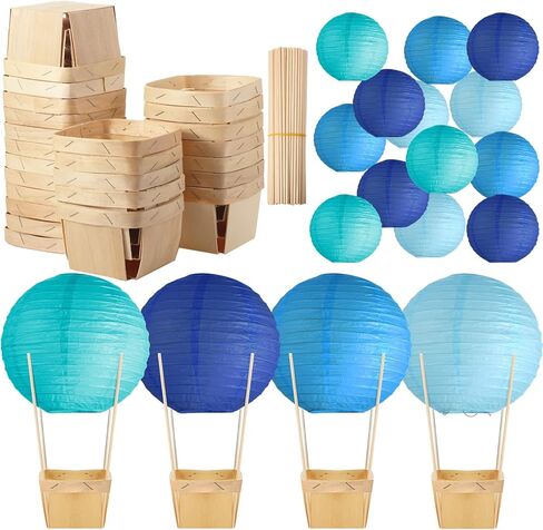 Namalu 24 Set Hot Air Balloon Baby Shower Centerpieces Paper Lanterns Wooden Candy Boxes with Sticks DIY Craft for Graduation Birthday Wedding Party Table Decoration(White) in Saudi Arabia