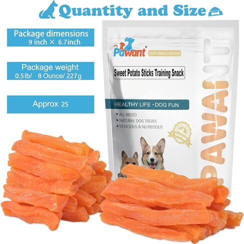 Sweet Potato Dog Treats no Rawhide for Small and Large Dog Sticks Puppy Training Snacks Grain Free 0.5lb/227g in Kuwait