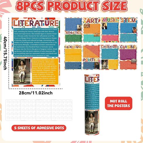 8pcs شهر التراث الأصول الأسبانية ملصقات الإسبانية الإسبانية الوطنية من أصل إسباني للشهر النبيذ ديكورات لوحات الشعب اللاتيني الشهير المحفوظ لزخارف الفصول الدراسية للمكتب الجدران المنزلية in Saudi Arabia