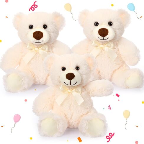 Zhanmai 3 PCS Bear Pested Animals Bulk 13.5 inch Plush Bear Toy Gifts Soft Plushies for Wedding Conversation عيد ميلاد حفلة استحمام الطفل (Beige) in Saudi Arabia