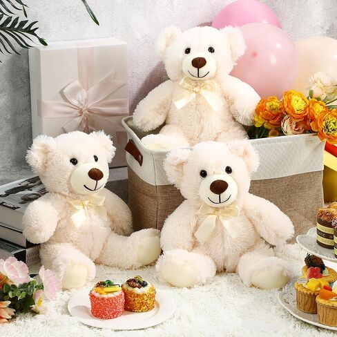 Zhanmai 3 PCS Bear Pested Animals Bulk 13.5 inch Plush Bear Toy Gifts Soft Plushies for Wedding Conversation عيد ميلاد حفلة استحمام الطفل (Beige) in Saudi Arabia