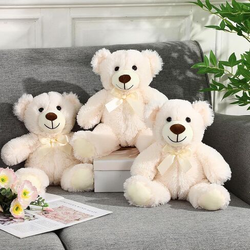 Zhanmai 3 PCS Bear Pested Animals Bulk 13.5 inch Plush Bear Toy Gifts Soft Plushies for Wedding Conversation عيد ميلاد حفلة استحمام الطفل (Beige) in Saudi Arabia