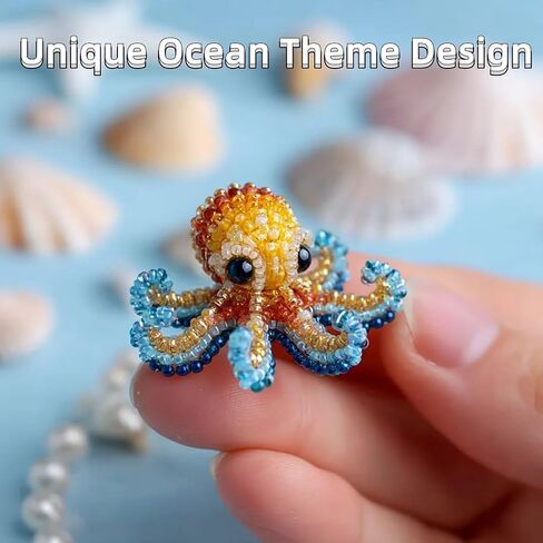 مجموعة Octopus Bead Pead Tembroidery ، مستلزمات تطريز DIY Ocean موضوع مع ورقة تعليمات كاملة اللون ، للمبتدئين المصنوع يدويًا ، هدية ديكور المنزل (Octopus B) in Saudi Arabia