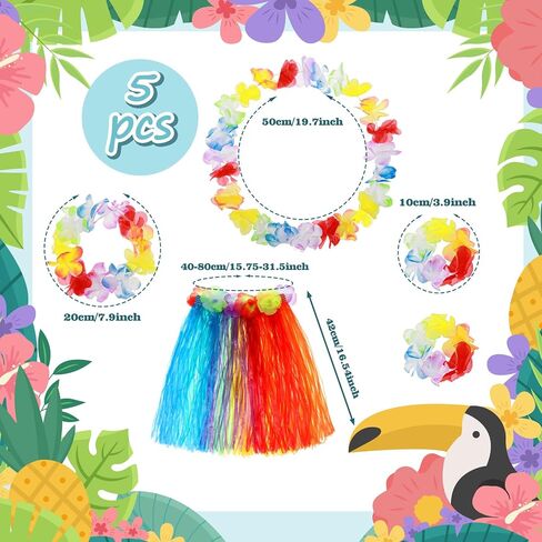 Abeillo 5 Pack Hawaiian Hula Grass Skirt, Hula Dancing Skirt with Flower Costume Accessory Hawaiian Hula Party Dress Up in Saudi Arabia