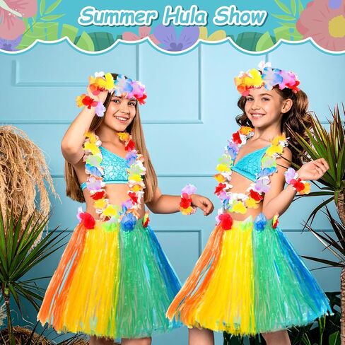 Abeillo 5 Pack Hawaiian Hula Grass Skirt, Hula Dancing Skirt with Flower Costume Accessory Hawaiian Hula Party Dress Up in Saudi Arabia