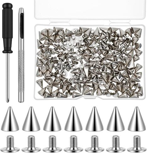 200 PCS Cone Spikes Punk Spikes and Studs Kit Metal Tree Spike Spick Bradbs for Diy Leathercraft Decoration مناسب لأحزمة الياقات الكلاب in Saudi Arabia