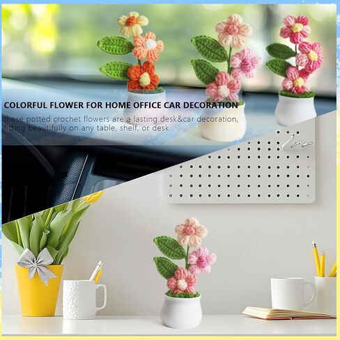 Knitting Crochet Puff Flowers Potted Plants, Handmade Knitted Gradient Colorful Flower for Home Office Car Decoration, Decorative Plants for Lasting Beauty, Gift for Women, Family, Friend（Light Pink） in Saudi Arabia