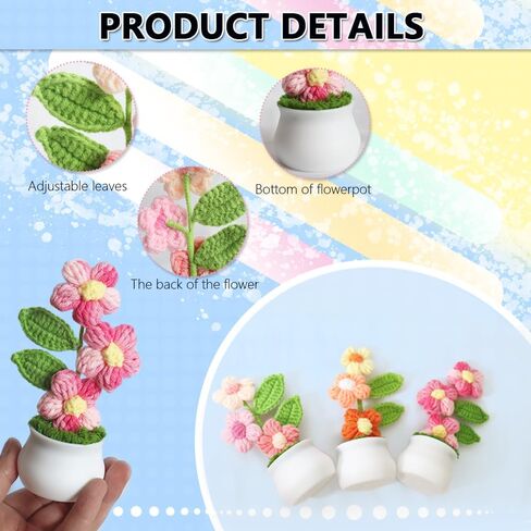 Knitting Crochet Puff Flowers Potted Plants, Handmade Knitted Gradient Colorful Flower for Home Office Car Decoration, Decorative Plants for Lasting Beauty, Gift for Women, Family, Friend（Light Pink） in Saudi Arabia