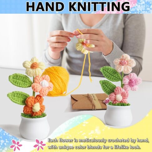 Knitting Crochet Puff Flowers Potted Plants, Handmade Knitted Gradient Colorful Flower for Home Office Car Decoration, Decorative Plants for Lasting Beauty, Gift for Women, Family, Friend（Light Pink） in Saudi Arabia