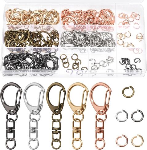 SWPEET 60pcs 5 ألوان مشابك مخلب لوبستر مع حلقات القفز مجموعة تشويش ، أسود/فضية/برونزية/ذهبية/روز ذهبية دوارة خطاف الشبل ، مقاطع مفاتيح الخطاف D-snap للمفاتيح كيس ديي الحرف اليدوية in Saudi Arabia