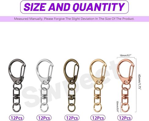 SWPEET 60pcs 5 ألوان مشابك مخلب لوبستر مع حلقات القفز مجموعة تشويش ، أسود/فضية/برونزية/ذهبية/روز ذهبية دوارة خطاف الشبل ، مقاطع مفاتيح الخطاف D-snap للمفاتيح كيس ديي الحرف اليدوية in Saudi Arabia