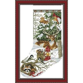 Winter Jungle Christmas Stockings Cross Stitch kit 14ct 11ct Count Printed Canvas Stitches Embroidery DIY Handmade Needlework - (Size: Cotton Thread, Cross Stitch Fabric CT: 14ct unprint Canvas) in Saudi Arabia