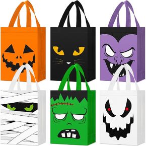 Paterr 30 Pcs Halloween Candy Bags Reusable Non Woven Treat Gift Bags Cat Ghost Mummy Vampire Zombie Pumpkin Tote with Handles Bulk for Halloween Party Kids Birthday in Saudi Arabia