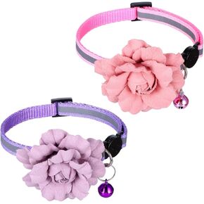2 Pack Cute Cat Collar, Girls Cat Collars, Flexible Adjustable Floral Cats Bowtie Collar, Removable Kitten Collars with Bells for Boys Girls Cats Puppies Small Pets,Purple Pink in Kuwait