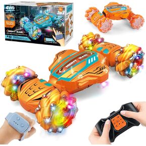 Gesture Sensing RC Stunt Car-Best Gifts for Boys 6-12 Years Old,2.4GHz 4WD Remote Control Twist Car with 360° Rotation, Music & Cool Lights,Off-Road Vehicle with Dual Batteries (Blue) in Saudi Arabia