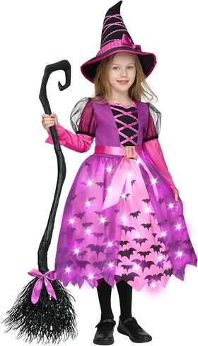 إبداعات spooktacular تضيء البولكا نقاط الساحرة توتو زي للبنات الصغار فستان الساحرة مع قبعة سحرية ومكنسة in Kuwait
