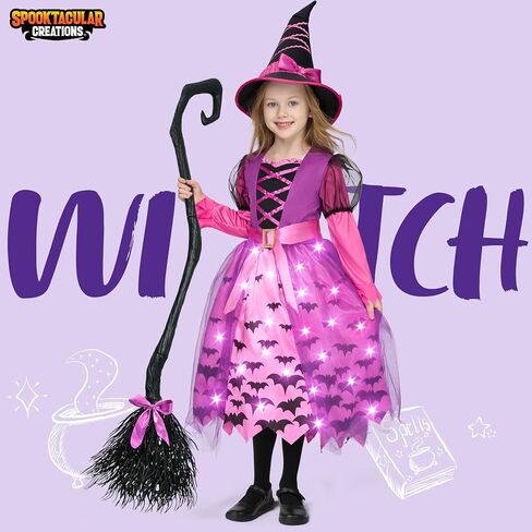 إبداعات spooktacular تضيء البولكا نقاط الساحرة توتو زي للبنات الصغار فستان الساحرة مع قبعة سحرية ومكنسة in Kuwait