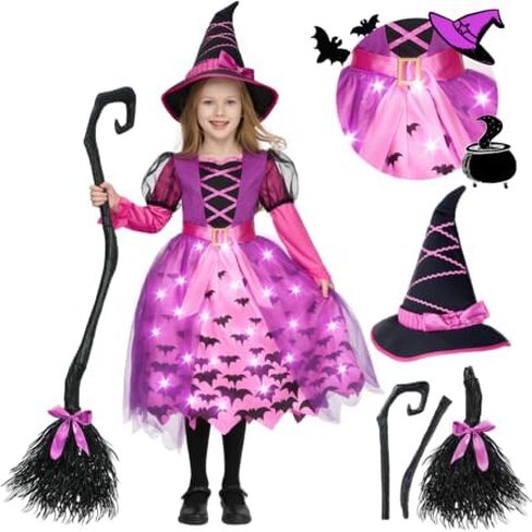 إبداعات spooktacular تضيء البولكا نقاط الساحرة توتو زي للبنات الصغار فستان الساحرة مع قبعة سحرية ومكنسة in Kuwait