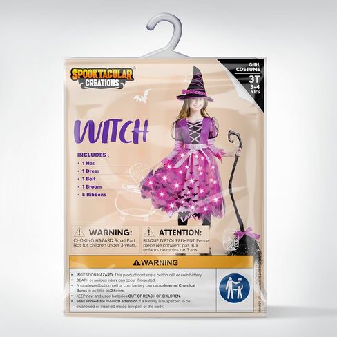 إبداعات spooktacular تضيء البولكا نقاط الساحرة توتو زي للبنات الصغار فستان الساحرة مع قبعة سحرية ومكنسة in Kuwait