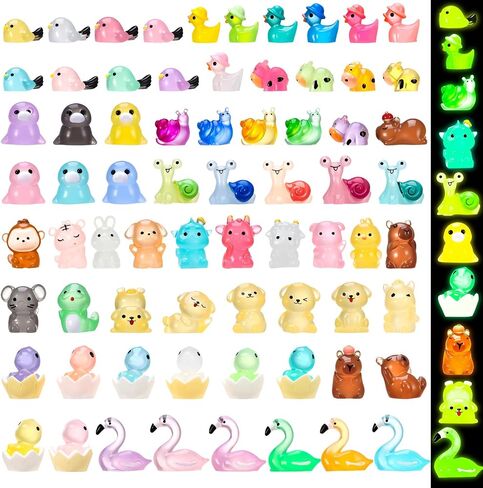 72pcs Luminous Mini Resin Animals, Glow in The Dark Mini Ducks, Flamingo, Dog, Dinosaur, Snail, Cow, Bird, Capybara, Seal, and Chinese Zodiac Resin Animals in Saudi Arabia