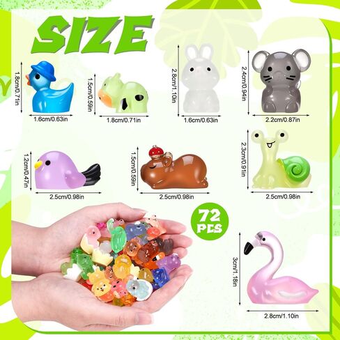 72pcs Luminous Mini Resin Animals, Glow in The Dark Mini Ducks, Flamingo, Dog, Dinosaur, Snail, Cow, Bird, Capybara, Seal, and Chinese Zodiac Resin Animals in Saudi Arabia