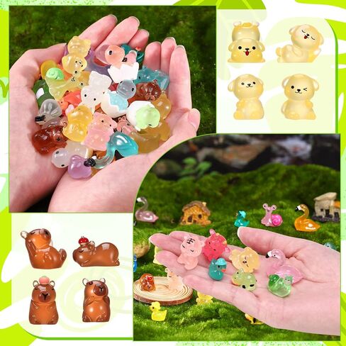 72pcs Luminous Mini Resin Animals, Glow in The Dark Mini Ducks, Flamingo, Dog, Dinosaur, Snail, Cow, Bird, Capybara, Seal, and Chinese Zodiac Resin Animals in Saudi Arabia