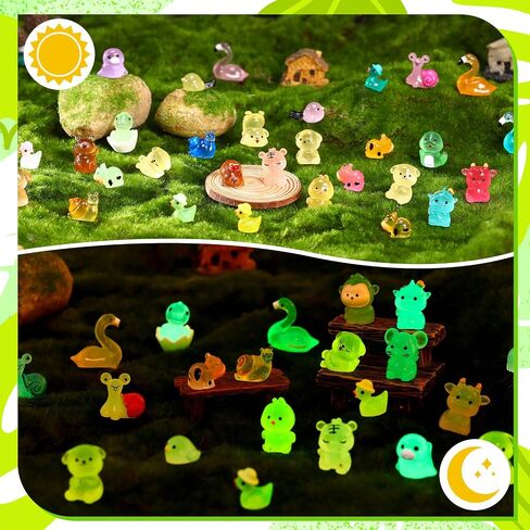 72pcs Luminous Mini Resin Animals, Glow in The Dark Mini Ducks, Flamingo, Dog, Dinosaur, Snail, Cow, Bird, Capybara, Seal, and Chinese Zodiac Resin Animals in Saudi Arabia