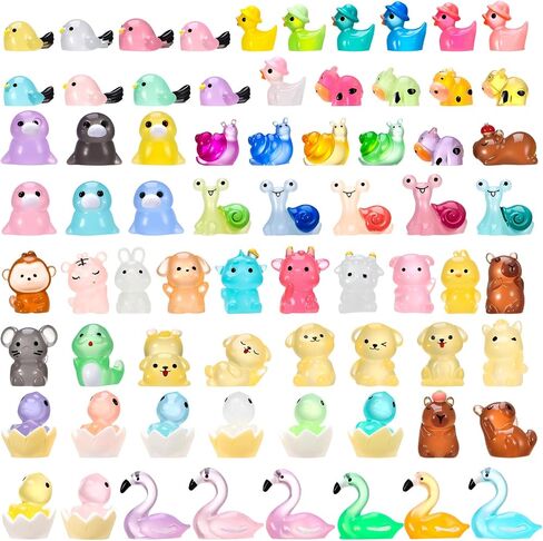 72pcs Luminous Mini Resin Animals, Glow in The Dark Mini Ducks, Flamingo, Dog, Dinosaur, Snail, Cow, Bird, Capybara, Seal, and Chinese Zodiac Resin Animals in Saudi Arabia
