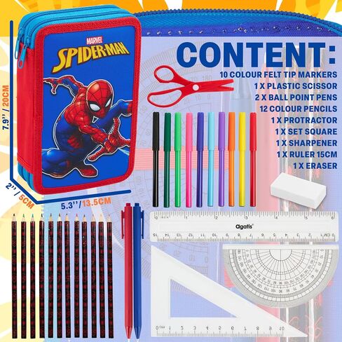 Marvel Spiderman Pencil Case with Pencils Pencils Markers School Supplies Set Pen Holder Stationery Art Hilts for Boys (Multi) in Saudi Arabia
