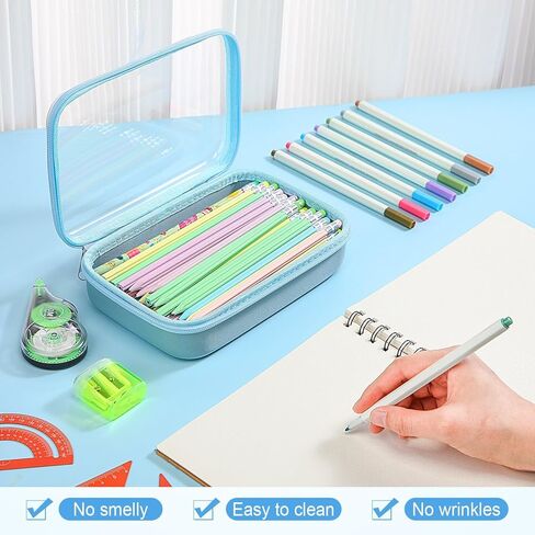 4 أجهزة كمبيوتر واضحة الصلابة البلاستيكية السوستة القلم قلم رصاص القلم الصلبة قشرة البلاستيك العلبة كبيرة الشفافة قلم رصاص منظم السفر المحمول لمستحضرات التجميل للمكاتب (رمادي ، أزرق داكن ، أزرق ، أسود) in Kuwait