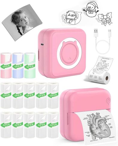 Mini Thermal Printer with 14 Rolls Sticky Papers, Wireless Bluetooth Photo Printer, Portable Label Maker Machine with Tape, Small Compact Picture Maker for Student Kid, Purple in Saudi Arabia